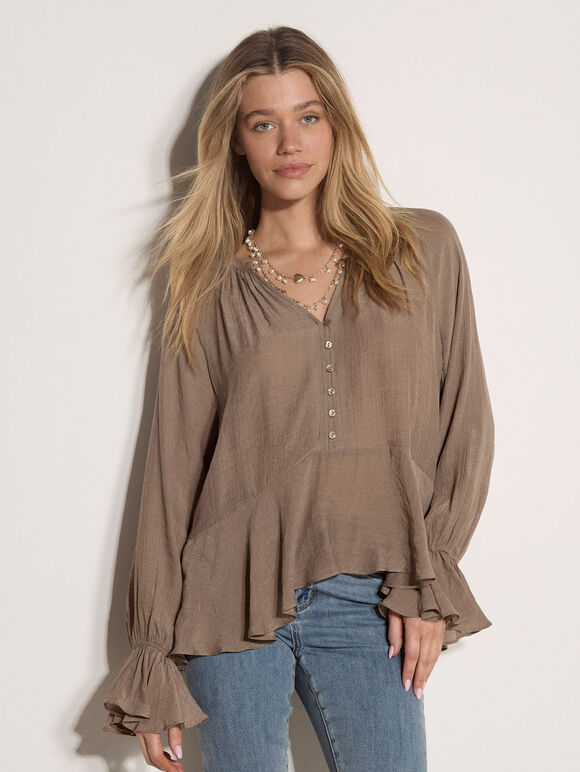 Textured Peplum Hem Blouse, Stone, large