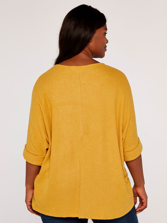 Curve Waffle Knit Top, Mustard, large