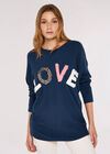 Sequin Love Jumper, Navy, large