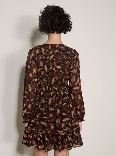 Chiffon Ruffle Paisley Mini Dress