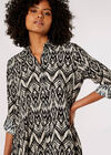 Diamond Print Shirt Mini Dress, Black, large