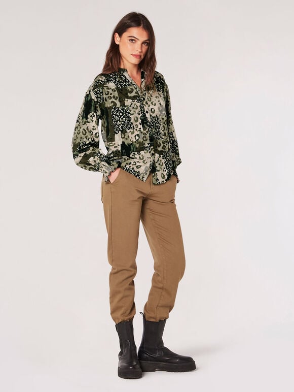 Animal Patchwork Print Blouse, Khaki, large