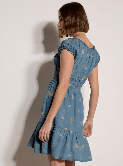 Denim Floral Embroidered Mini Dress