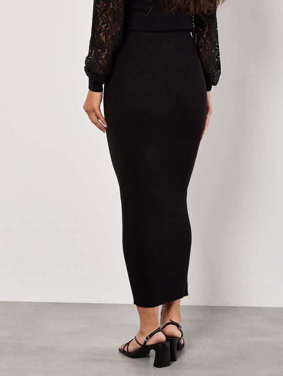 Ribbed Knit Maxi Skirt, Black, large