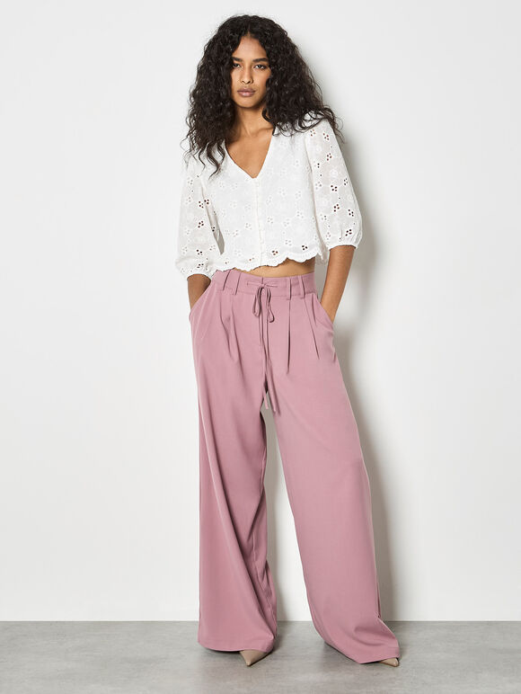 Daisy Broderie Anglaise Button Top, White, large