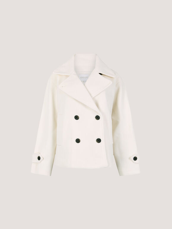 Tailored Short Peacoat Jacket, Cream, large