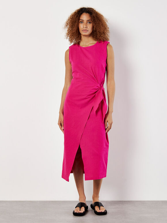 Cotton Wrap Midi Dress, Fuchsia, large