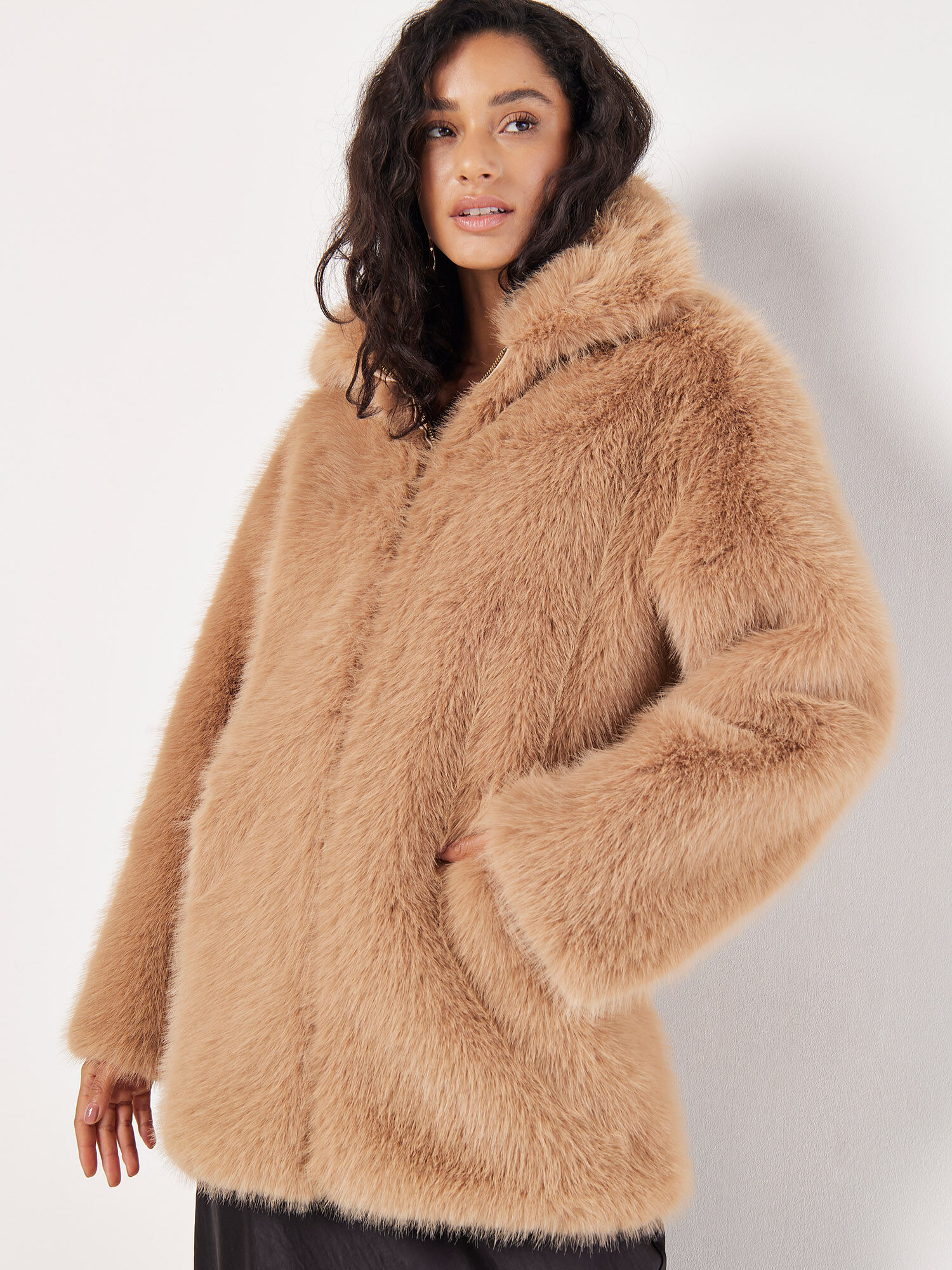 Soft Faux Fur Zipped Jacket | Apricot Clothing
