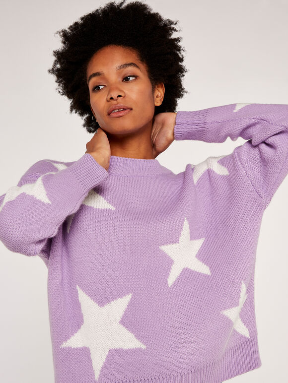 Pull étoiles, lilas, grand