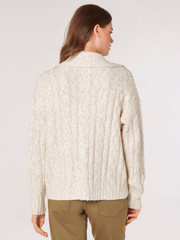 Chunky Knit Aran Cardigan, Cream, large