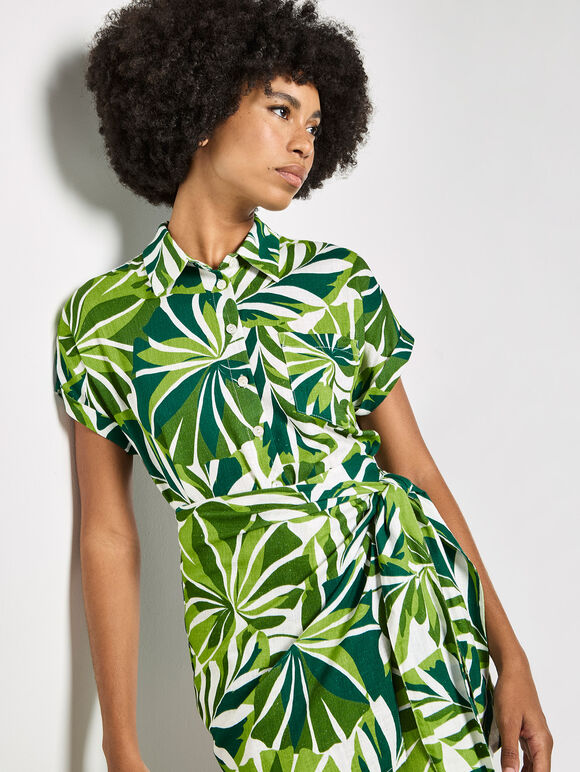 Tropical Leaf Print Shirt, Green, large