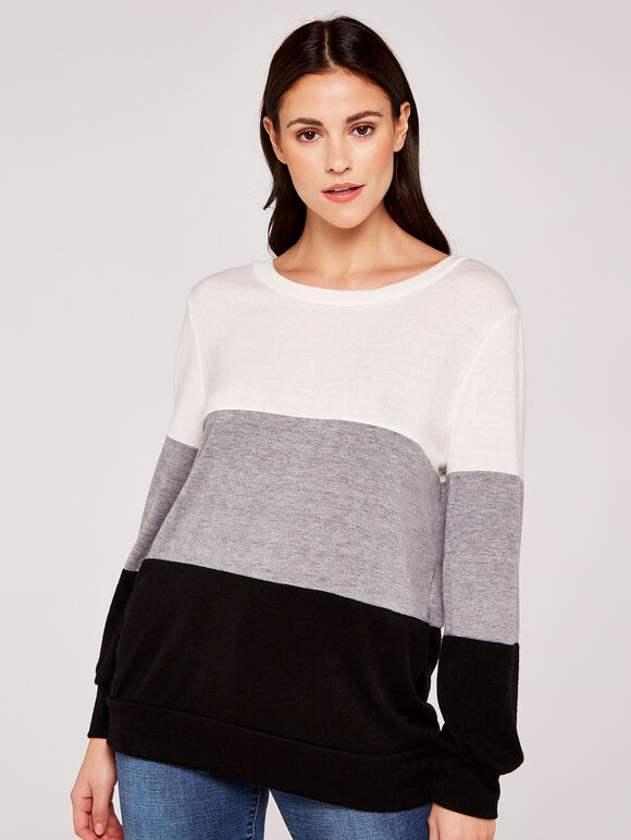 Colourblock Ribbon Back Jumper, Black, large