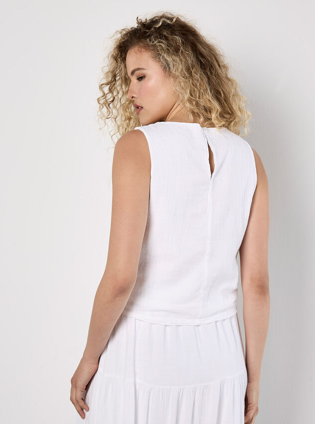Double Layered Textured Cotton Top, White, large