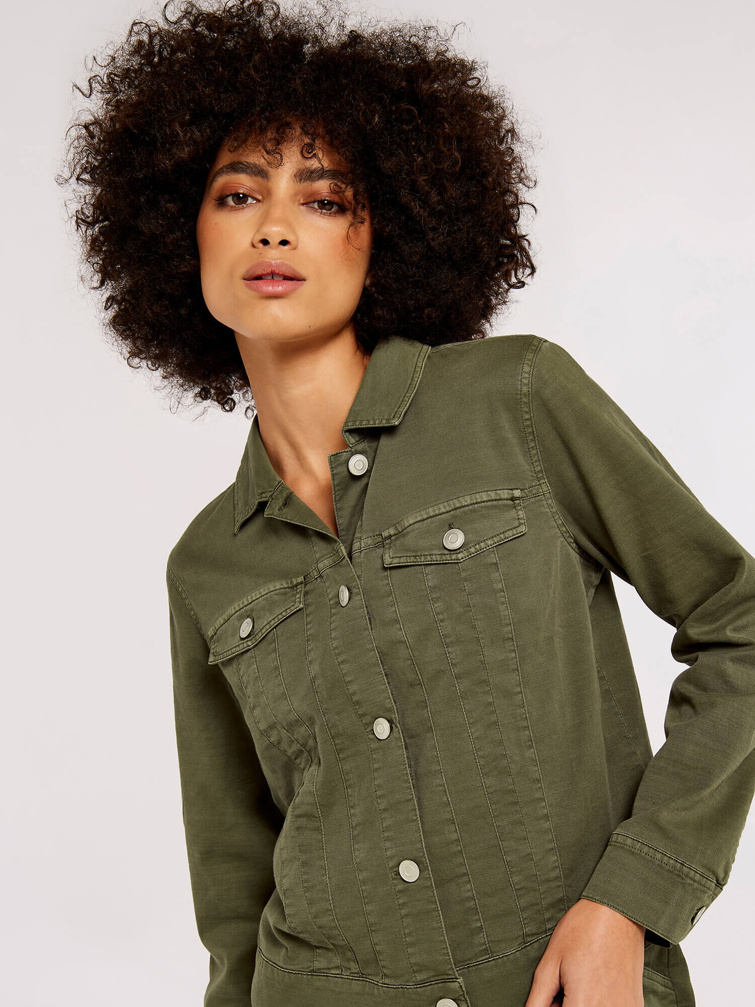 Khaki green denim jacket sales