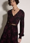 Floral Crepe Midi Dress, Burgundy, large