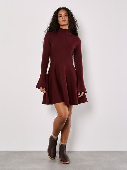 Bell Sleeve Knitted Skater Mini Dress