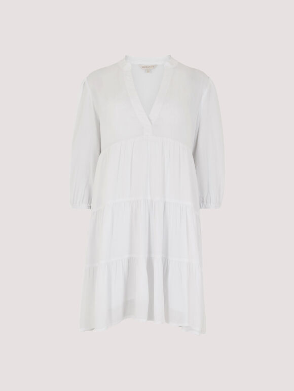 Herringbone Tiered Mini  Dress, White, large