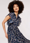 Ruffle Sleeve Midi Dress, Navy, large
