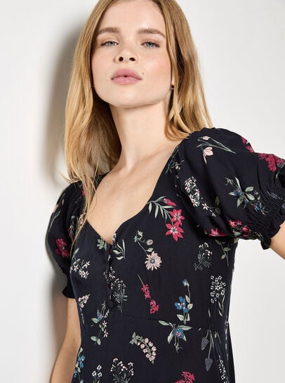 Botanical Floral Smocked Mini Dress
