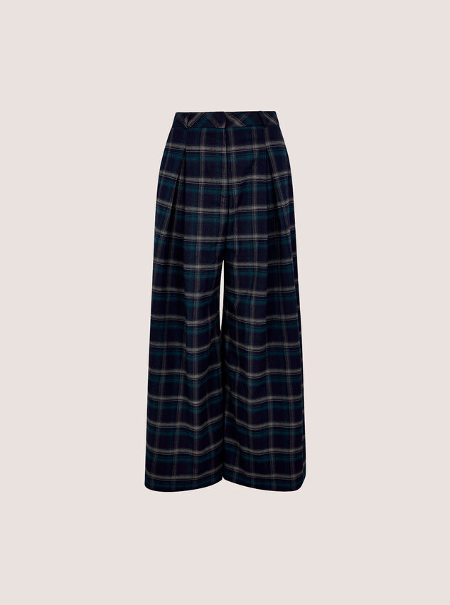 Check Print Wide-Leg Trousers, Navy, large