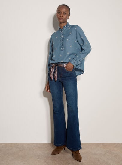 Ditsy Floral Embroidered Denim Blouse