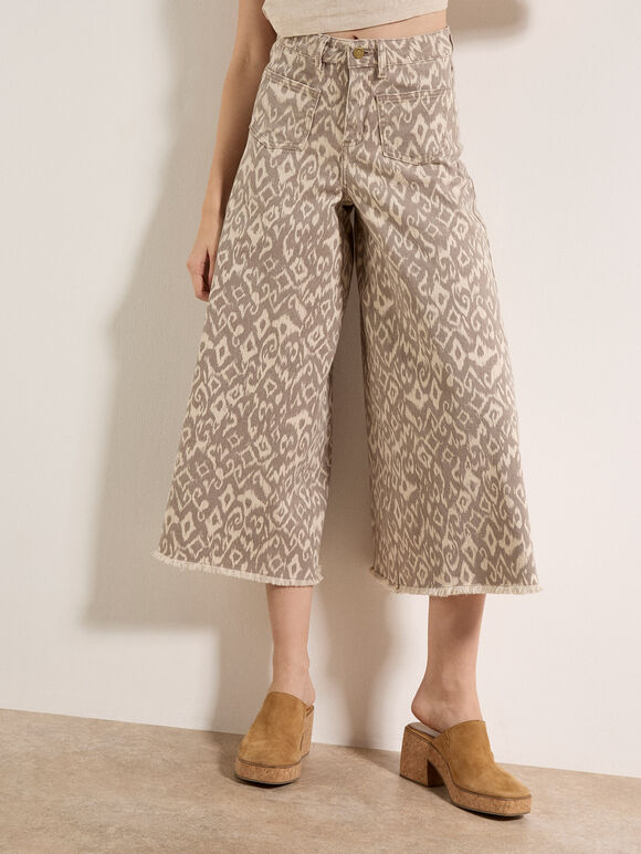Ikat Gianna Wide-Leg Jeans, Stone, large
