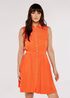 Sleeveless Shirt Mini Dress, Orange, large