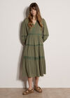Lace Trim Tiered Midi Dress, Khaki, large