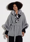 Faux Fur Trim Tweed Cape, Grey, large