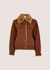 Faux Fur Lined Denim Jacket, Rust, large
