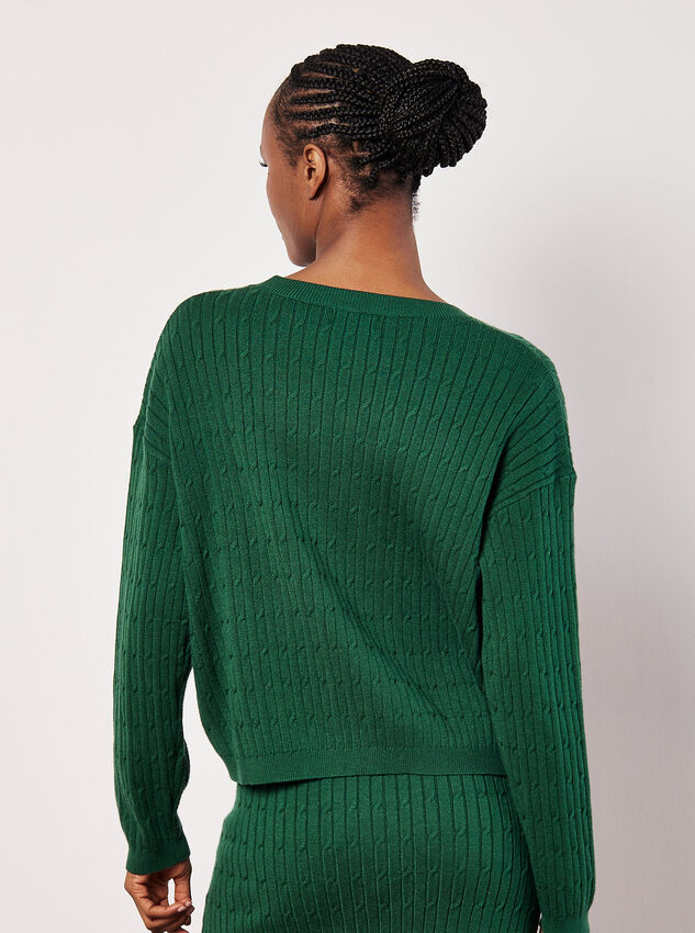Fine Knit Cable Jumper, Green, large