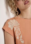 Floral Embroidered Crepe Top, Peach, large