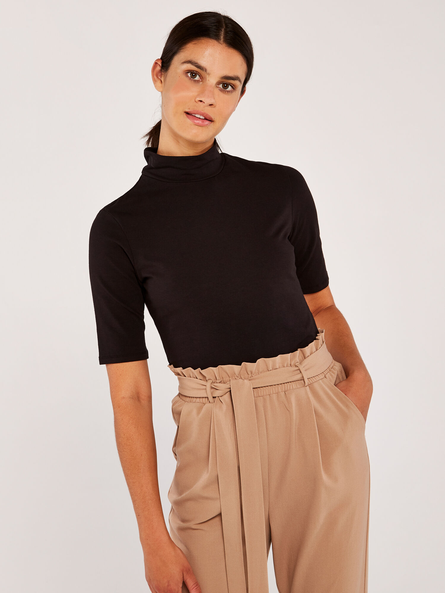 Mock neck top black shop