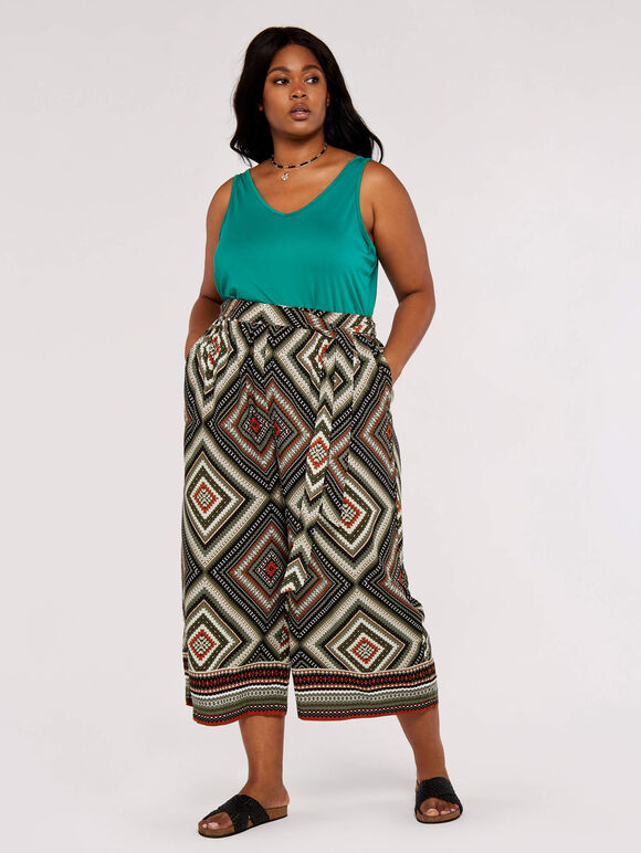 Culottes mit Curve Border Print, Khaki, groß