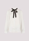 Bow Neck Ruffle Shirt, White, large