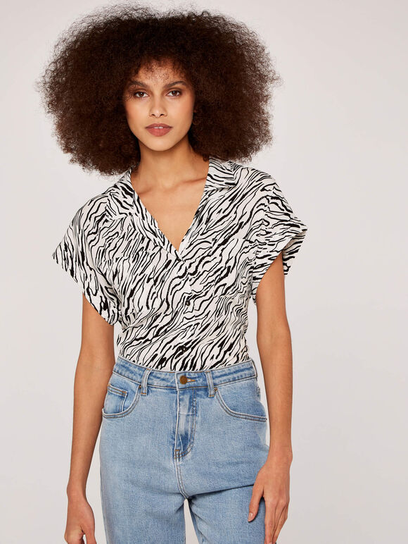 Zebra Print Sleeveless Shirt, White, large