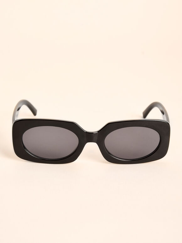 90s Style Square Sunglasses, Black, large