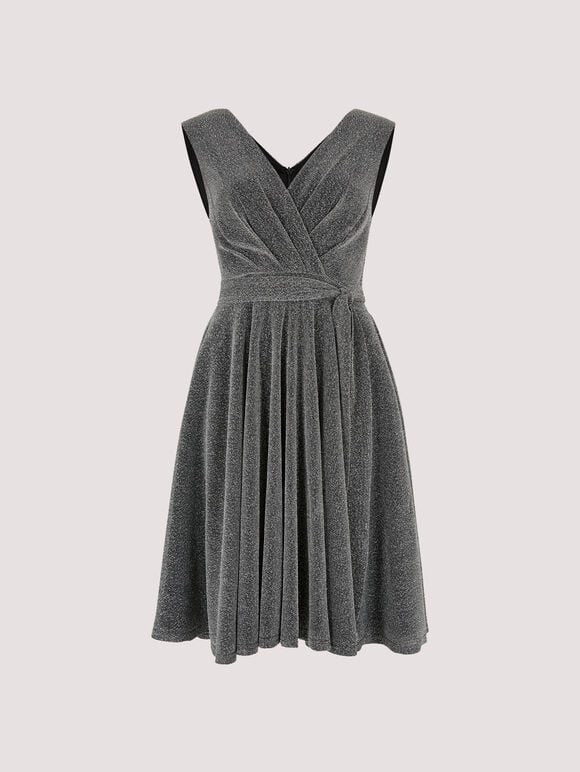 Metallic Pleat Skater Mini Dress, Light Grey / Silver, large