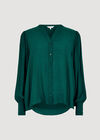 Grandad Collar Slub Fabric Shirt, Green, large