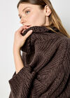 Chunky Knit Roll Neck Oversized Jumper, Brown, large