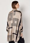 Graphic Squares Oversized Satin Shirt, Brown, large