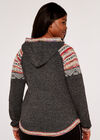 Curve Aztec Knitted Hoodie, Grey, large