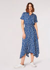 Painterly Dot Smocked Midi Dress, Blue, large