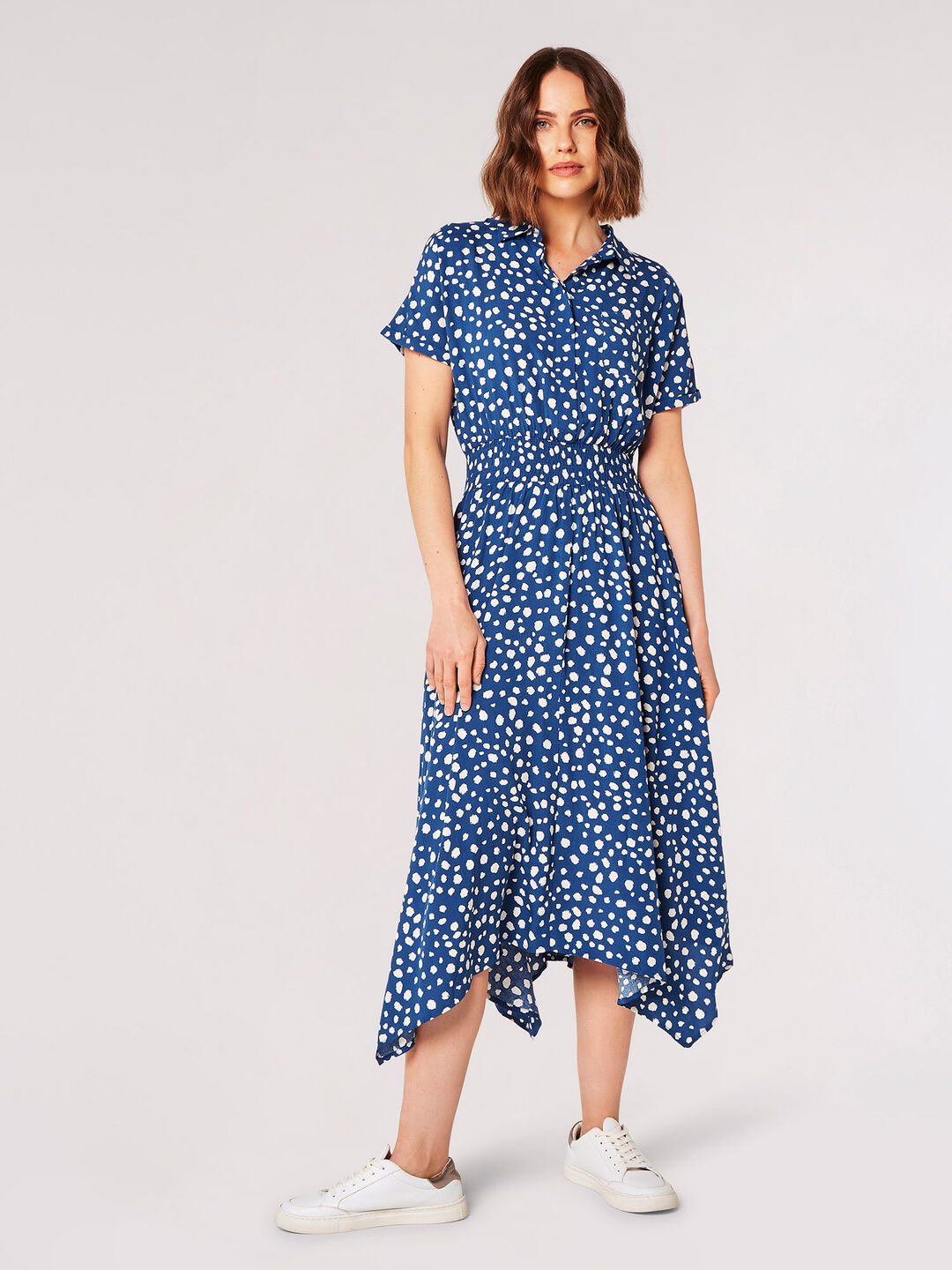 Painterly Dot Smocked Midi Dress