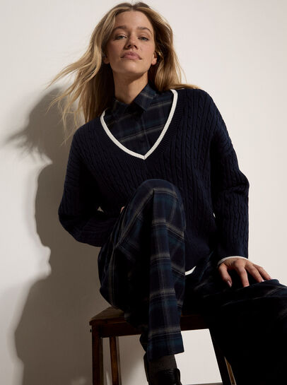 Cable Knit Tipped Cricket Jumper