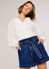 Denim Paperbag Shorts, Blue, large