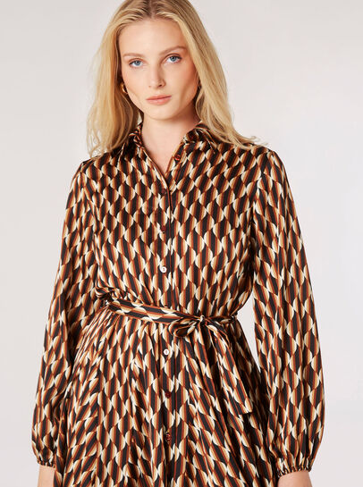 Geometric Satin Shirt Mini Dress