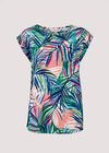 Tropical Palm Print Woven T-Shirt, Pink, large