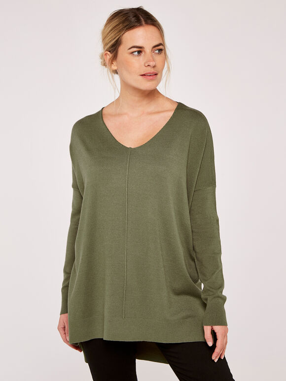 Soft V-Neck Jumper, Green, large
