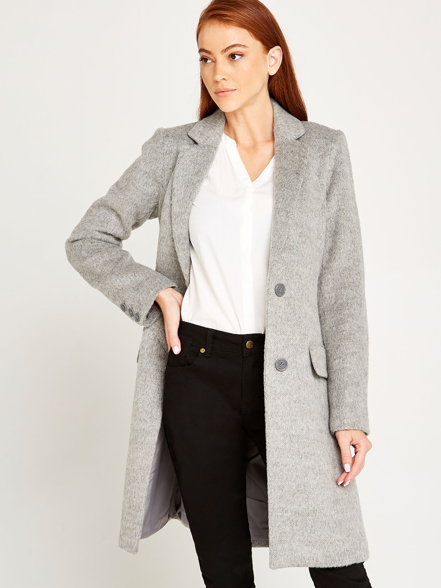 Grey Brushed Wool Blend Coat Apricot Clothing